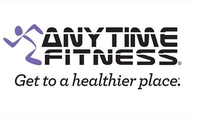 Anytime fitness logo with purple running man.