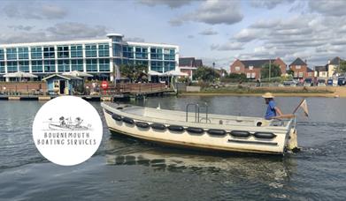 photo of a boat the the boating logo