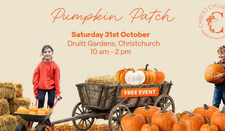 Poster showing children gathering pumpkins into a cart