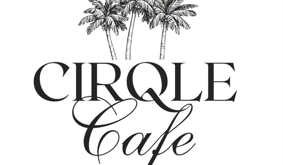 Cirqle Cafe logo, three palm trees about type.