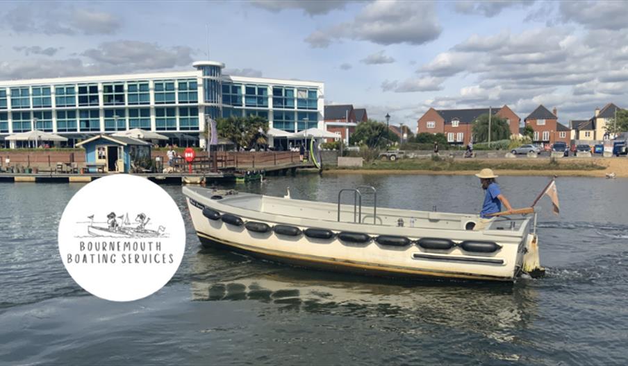 photo of a boat the the boating logo