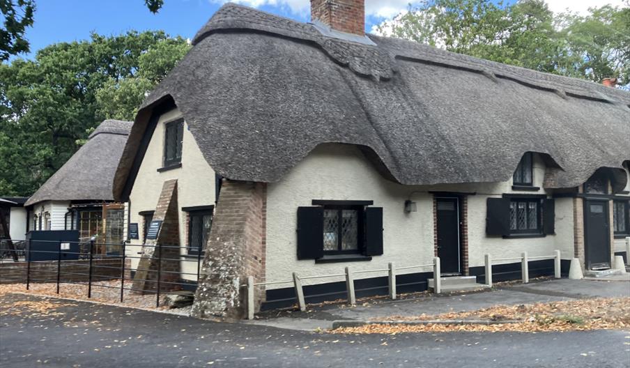 Thatched building with cream coloured walls