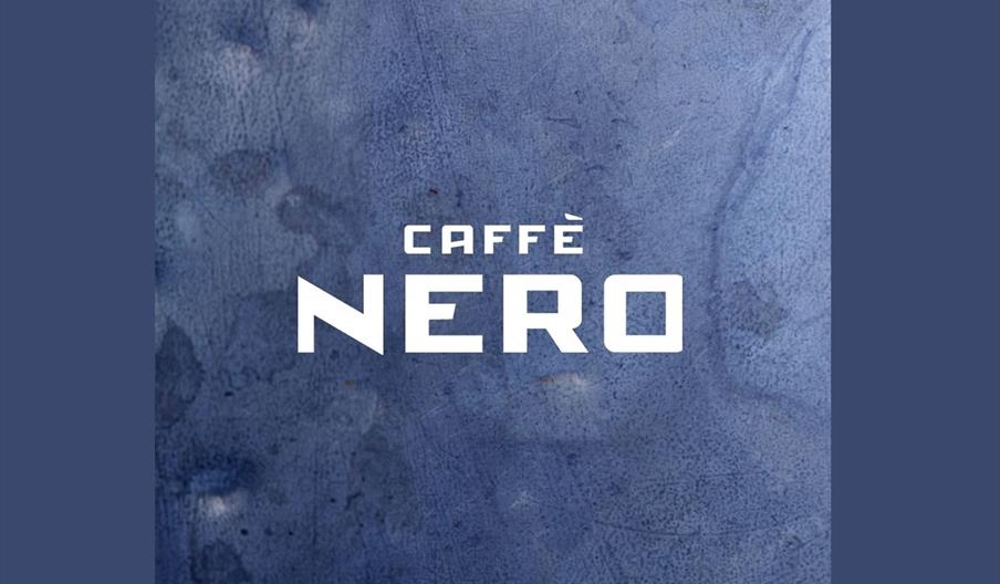 caffe nero logo on blue painted background.