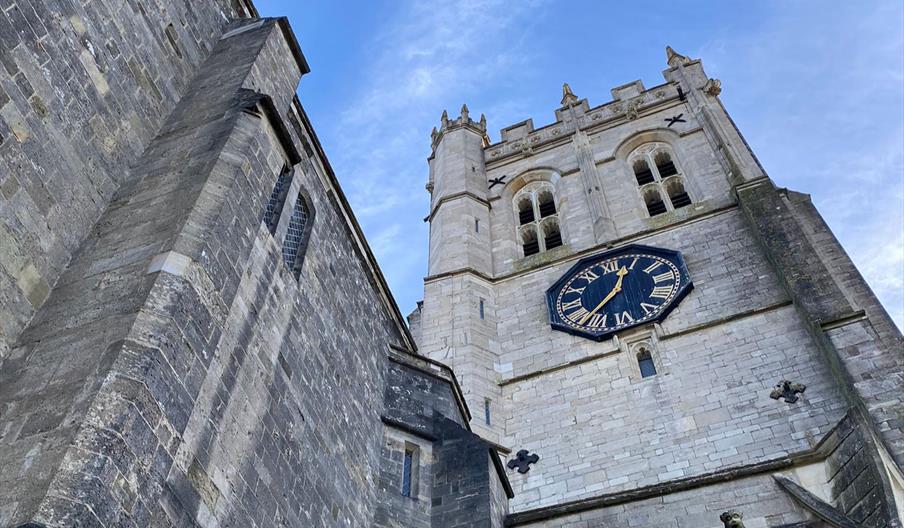Looking up at the Priory clock
