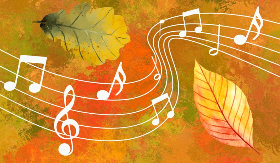 Music notes floating on an Autumnal background