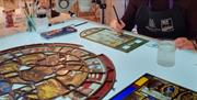 Stained glass panel being restored