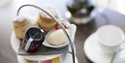 Cream tea with scones, cream, jam and tea